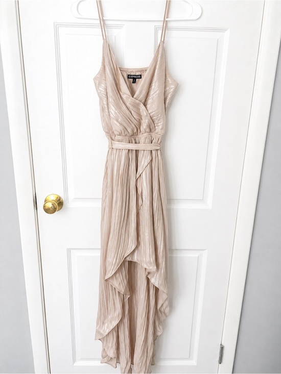 Express Dresses & Skirts - Express Champagne Pleated High Low Satin Dress Size S